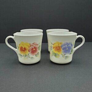 Corelle Summer Blush Mugs Corning Pansy Mugs Floral Pansies Coffee Cups